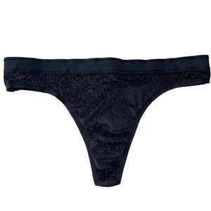 Victoria's Secret Thong Size M Black Velvet with Multi Color Sparkles NWT